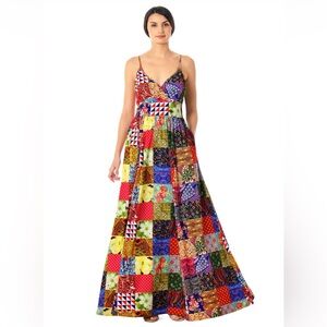 eShakti Patch Print Surplice Crepe Maxi Dress SZ custom please see description